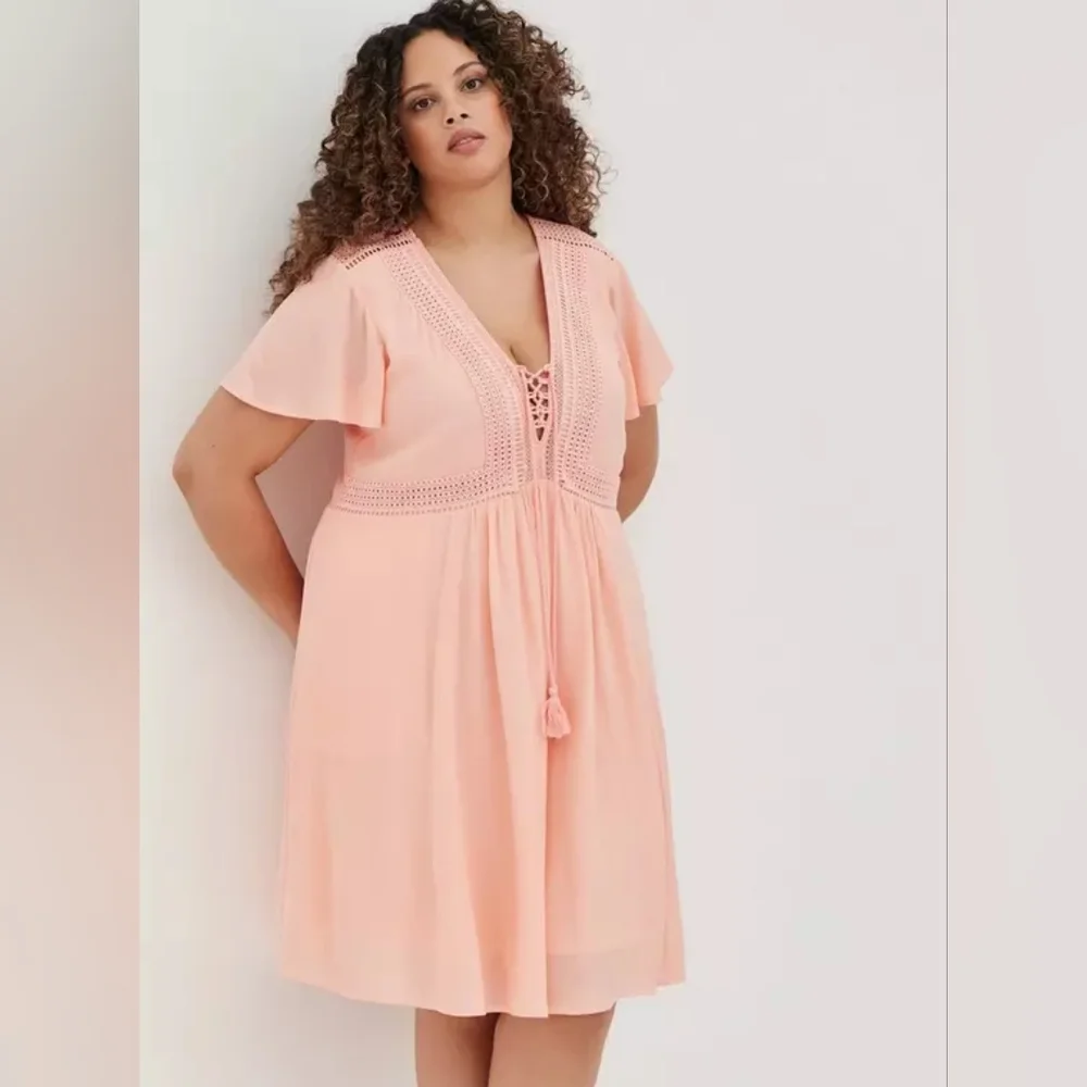 Torrid Mini Gauze Lace-Up Skater Dress